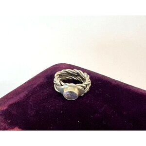 Silver Amethyst Gemstone Braided Band Ring Size 6 Celtic Historical